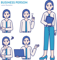 中堅女性会社員のさまざまなポーズセットイラスト素材