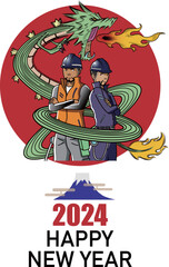 Obraz premium 龍のように頼もしい建設作業員の年賀状