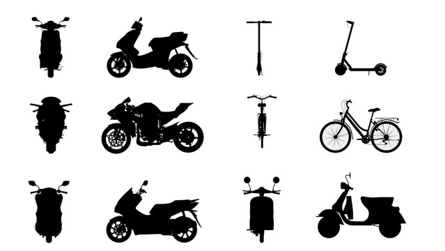 3d illustration rendering vehicle , bike , motorcycle and scooter silhouette include clipping path