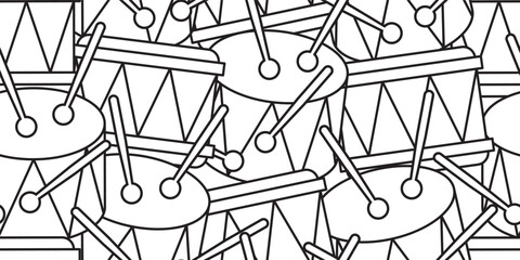abstract drums and drum sticks seamless pattern