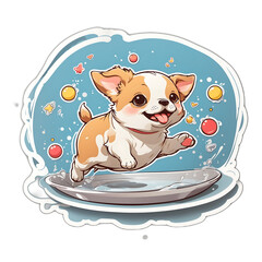 Cute Dog Jump on water bath Generative AI