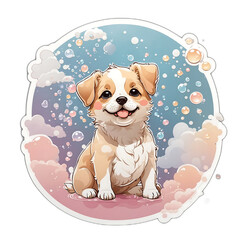 Cute Dog Sitting among the bubbles Generative AI