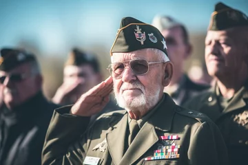 Crédence en verre imprimé Etats Unis Respectful Tribute: Happy Veterans Saluting at a USA Military Funeral, Honoring the Service and Sacrifice of the Fallen Soldiers with Reverence and Gratitude