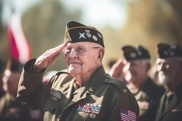 Crédence en verre imprimé Etats Unis Respectful Tribute: Happy Veterans Saluting at a USA Military Funeral, Honoring the Service and Sacrifice of the Fallen Soldiers with Reverence and Gratitude