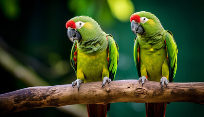 Fototapeta na wymiar Two beautiful amazon parrots, Generative AI