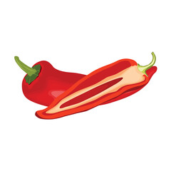 Vector illustration of red hot chili pepper realistic in flat cartoon stle. Red hot chili pepper lay on white background with shadow for labels and logo design. Single or group chili pepper.