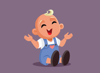 Happy Cheerful Baby Sitting on the Floor Vector Cartoon illustration. Little kid celebrating her first tooth laughing hard
