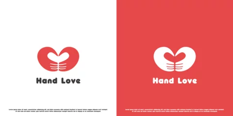 Fotobehang Love heart hand logo design illustration. Simple modern minimalist creative abstract flat silhouette of hands forming a gesture love heart relationship romance girlfriend family happy fun cute. © Morvana