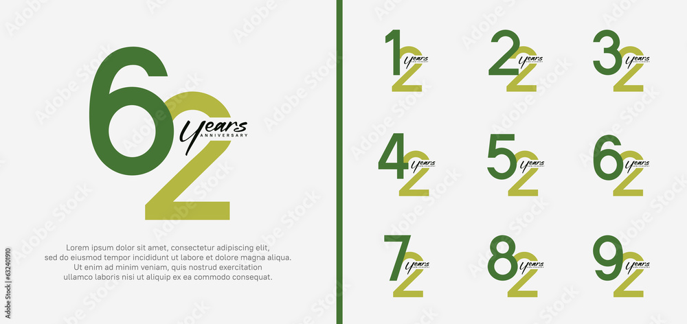 Wall mural set of anniversary logo green color number on white background for celebration