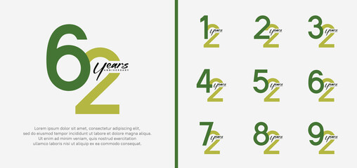 set of anniversary logo green color number on white background for celebration