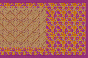 Abstract border pattern geometrical textile printed saree design illustration  in colorful background and digital Flower design..