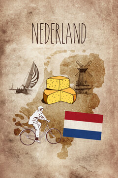 Netherlands illustrated vintage map