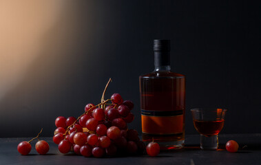 still life with wine and grapes