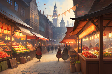 Naklejka premium old city. market square. Generative AI
