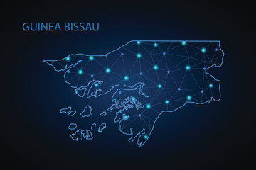 Map of Guinea Bissau from Polygonal wire frame low poly mash, contours network line, luminous space stars, design sphere, dot and structure. Vector Illustration EPS10.