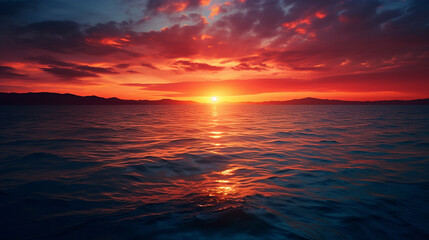 Naklejka na ściany i meble beautiful sunset over the water. sun reflection in the sea