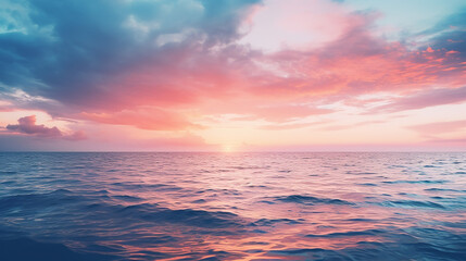 Naklejka na ściany i meble blurred defocused sunset with beautiful sky and ocean nature background