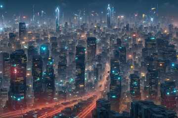 A bustling metropolis of the future, its streets alive with the glow of digital lights.Generative AI, AI art
