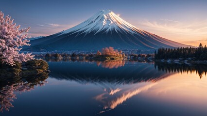 Fototapeta na wymiar Mt Fuji at Kawaguchiko lake in Japan during sunrise.