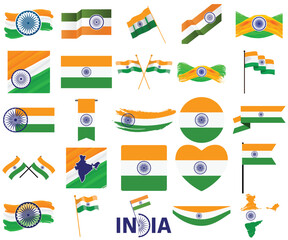 India flag, vector illustration on a white background.festive illustration of independence day in India celebration on August 15. vector design elements of the national day.