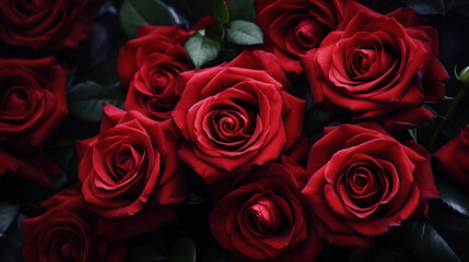 Naklejka premium Red Roses Garden Radiance. Radiant presence of red roses illuminating the beauty of a photorealistic spring garden scene. Generative ai
