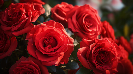 Fototapeta premium Eternal Red Roses. Eternal beauty of red roses captured in a photorealistic spring garden. evoking emotions of love and passion. Generative ai