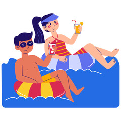 Couple On Lifebouy Illustration