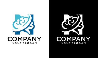 initial leter n brain logo and icon vector illustration design template