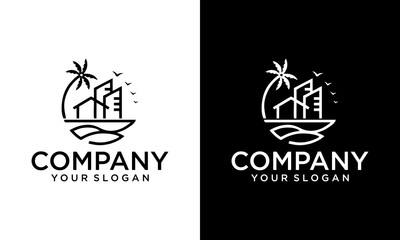 beach resort real estate negative space logo perfect for beach house and hotel logo