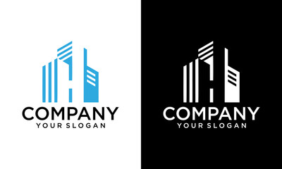 Abstract house vector logo, building and letter H home logo, in Blue color