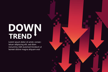 Red arrows downtrend abstract background, capturing the essence of decline with dynamic red arrows. Perfect for conveying financial downturns and market concepts. Futuristic and Tech theme.
