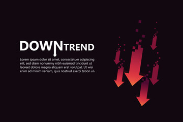 Red arrows downtrend abstract decorative background, Expressive design portraying descending red arrows, ideal for visualizing market decline and financial concepts. Futuristic and Tech theme.