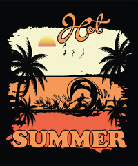 Obraz premium Hot summer Summer shirt print template, sunshine sea vintage vector, typography design for summer holidays