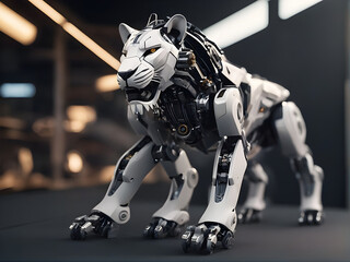 Imagination of futuristis or artificial animal as lion robot
