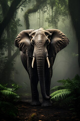 African Elephant in the Jungle. Majestic Portrait. Africa Wildlife Animal. Generative ai