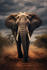 Fototapeta na wymiar African Elephant in the Savannah. Majestic Portrait. Africa Wildlife Animal. Generative ai