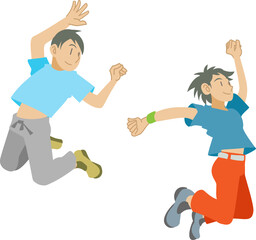 ブレイクダンスでジャンプを決める子供達