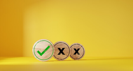 Checklist. Wooden label with tick mark icons for Task list, Confirmation or Double check. Quality...