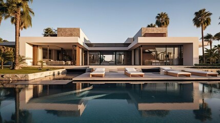 Obraz premium Villa exterior interior with luxury swimming pool