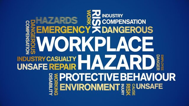 Workplace Hazard animated tag word cloud;text design animation kinetic typography seamless loop.