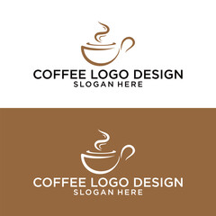 Premium coffee shop logo. Cafe mug icon. Latte aroma symbol. Espresso hot drink cup sign. Arabica cappuccino emblem. Vector illustration.