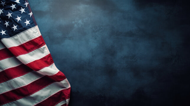 American flag Memorial Day on blue dark background