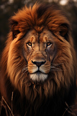 African Lion in the Savannah. Majestic Portrait. Africa Wildlife Animal. Generative ai