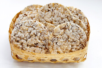 Round crispy rice crackers. Rice cakes