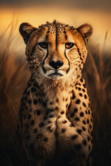 Cheetah in the Savannah. Majestic Portrait. Africa Wildlife Animal. Generative ai