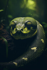Green Anaconda in the Jungle. Majestic Portrait. Wildlife Animal. Generative ai