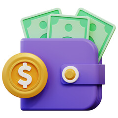 3d render of wallet icon with money