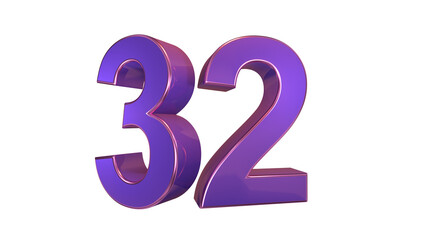 Purple glossy 3d number 32