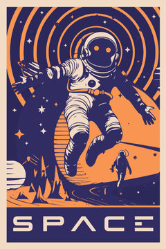 Retro Space - Astronaut Vector Art, Illustration and Graphic