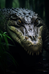 Fototapeta premium Nile Crocodile in the Savannah Showing Presence. Majestic Portrait. African Wildlife Animal. Generative ai